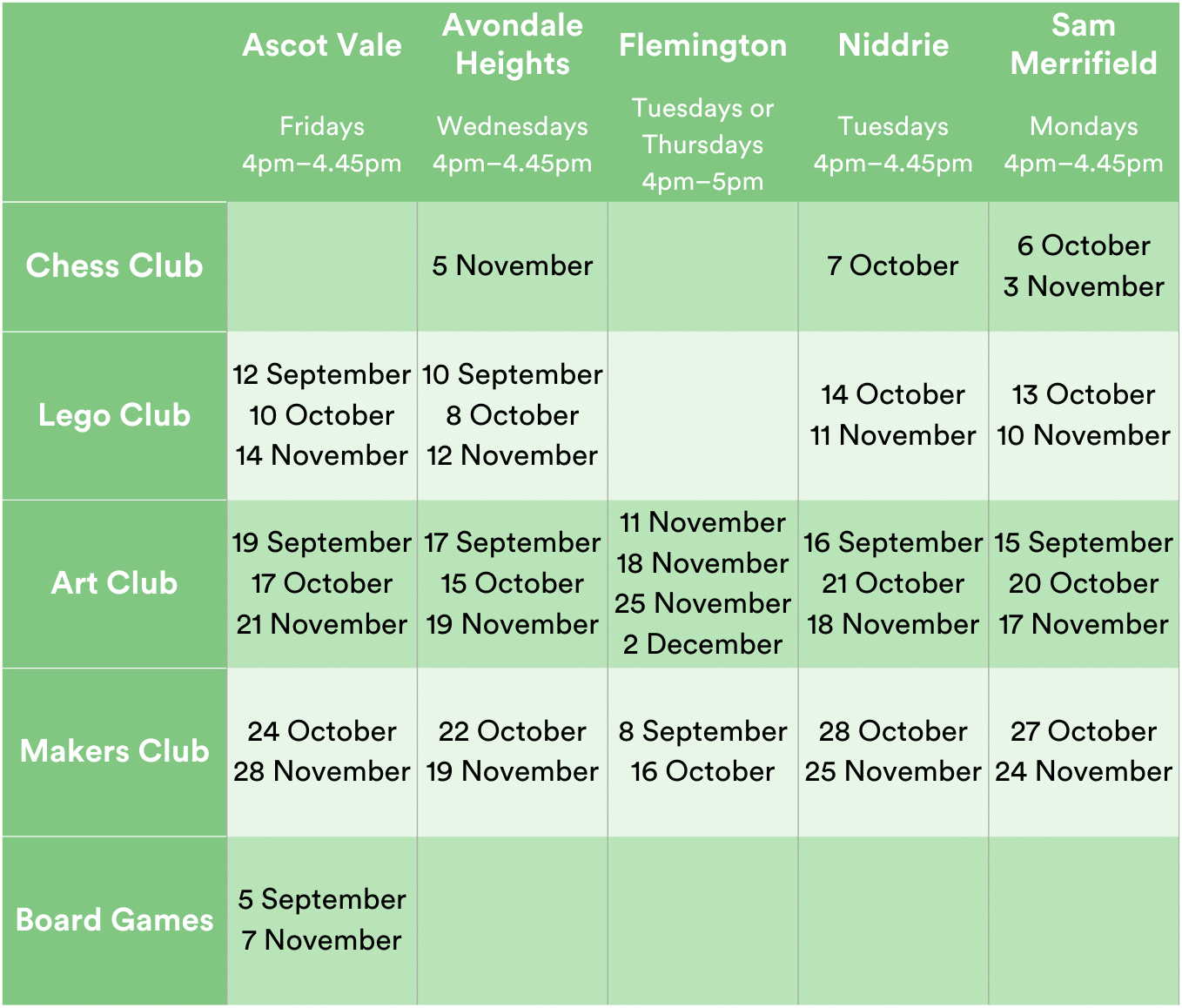 After School Clubs Brochure Schedule After School Clubs Brochure Schedule