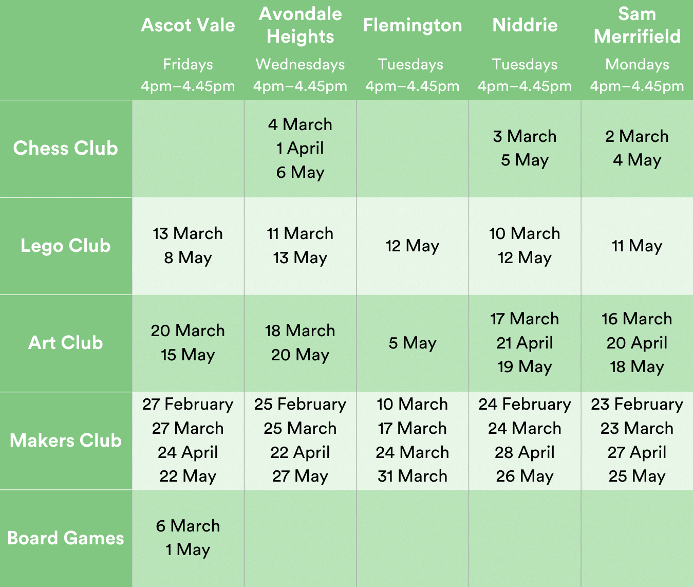 After School Clubs 2026